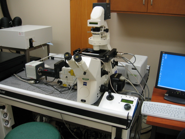 Zeiss Axiovert 200M optical microscope with a Yokogawa CSU10 spinning disk confocal attachment.