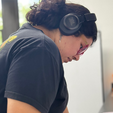 student with headphones