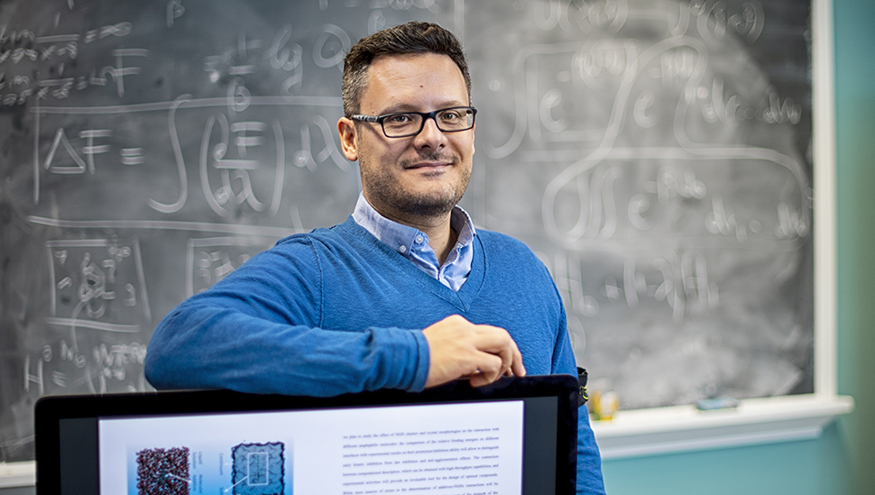 Dr. Oliviero Andreussi, a computational scientist in the Department of Physics, received $600,000 to develop and apply new tools that help characterize chemical processes at solid-liquid interfaces. 